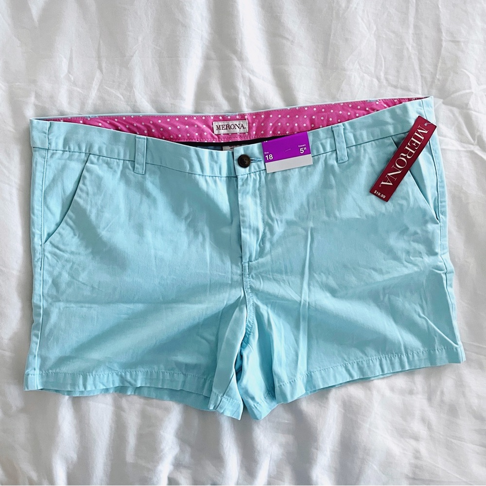 Merona Women’s Blue Flat Front Chino Shorts Size 18 NWT